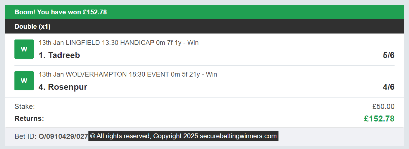 Secure Betting Winners - Winner - 2025-01-13