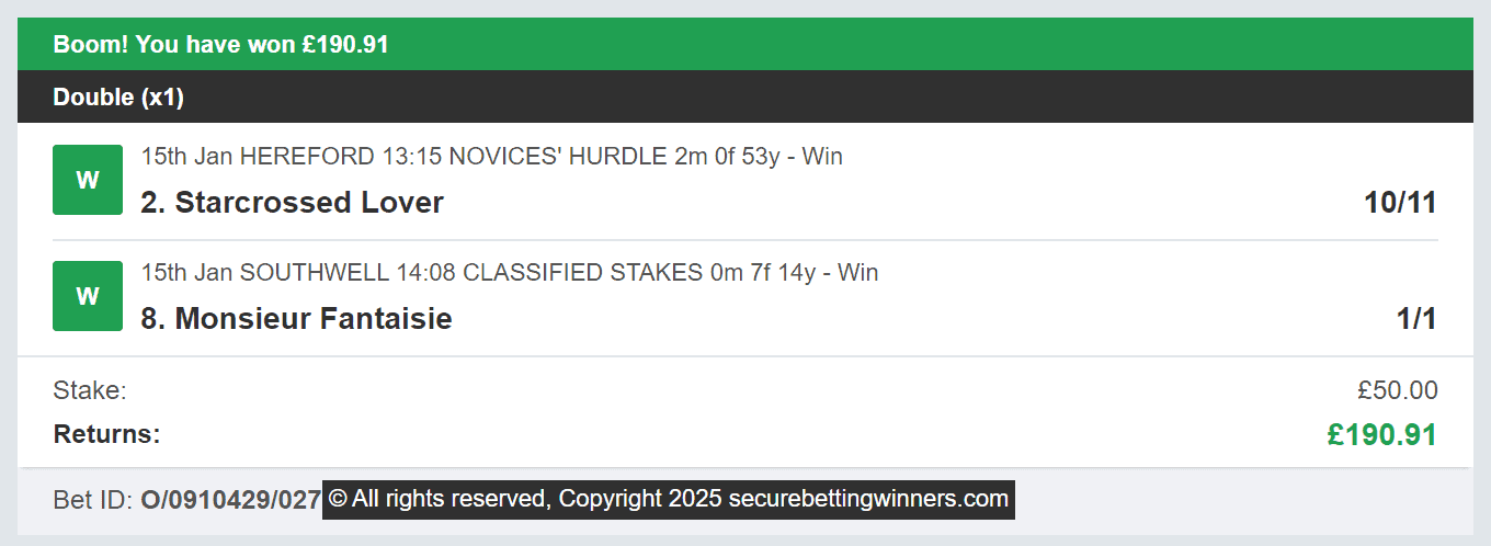 Secure Betting Winners - Winner - 2025-01-15